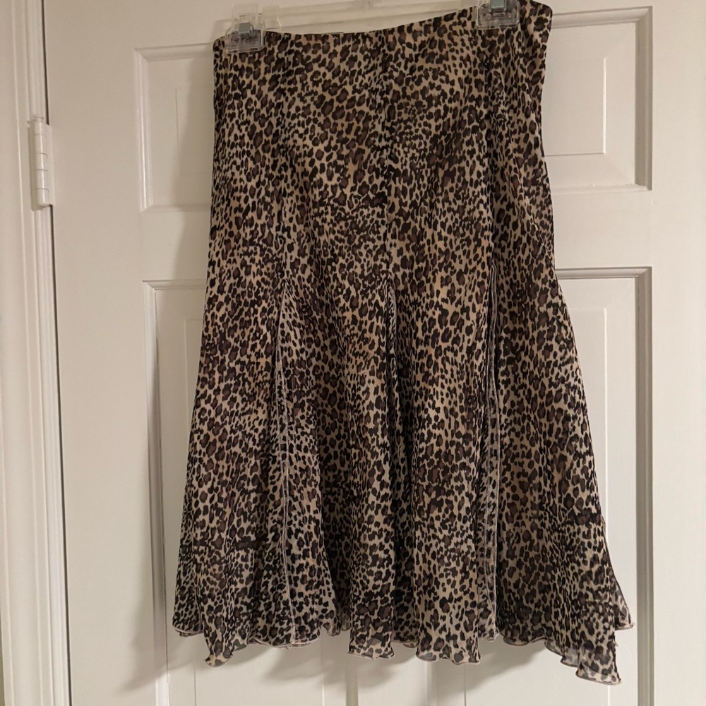 Silk Leopard Print Flared Skirt